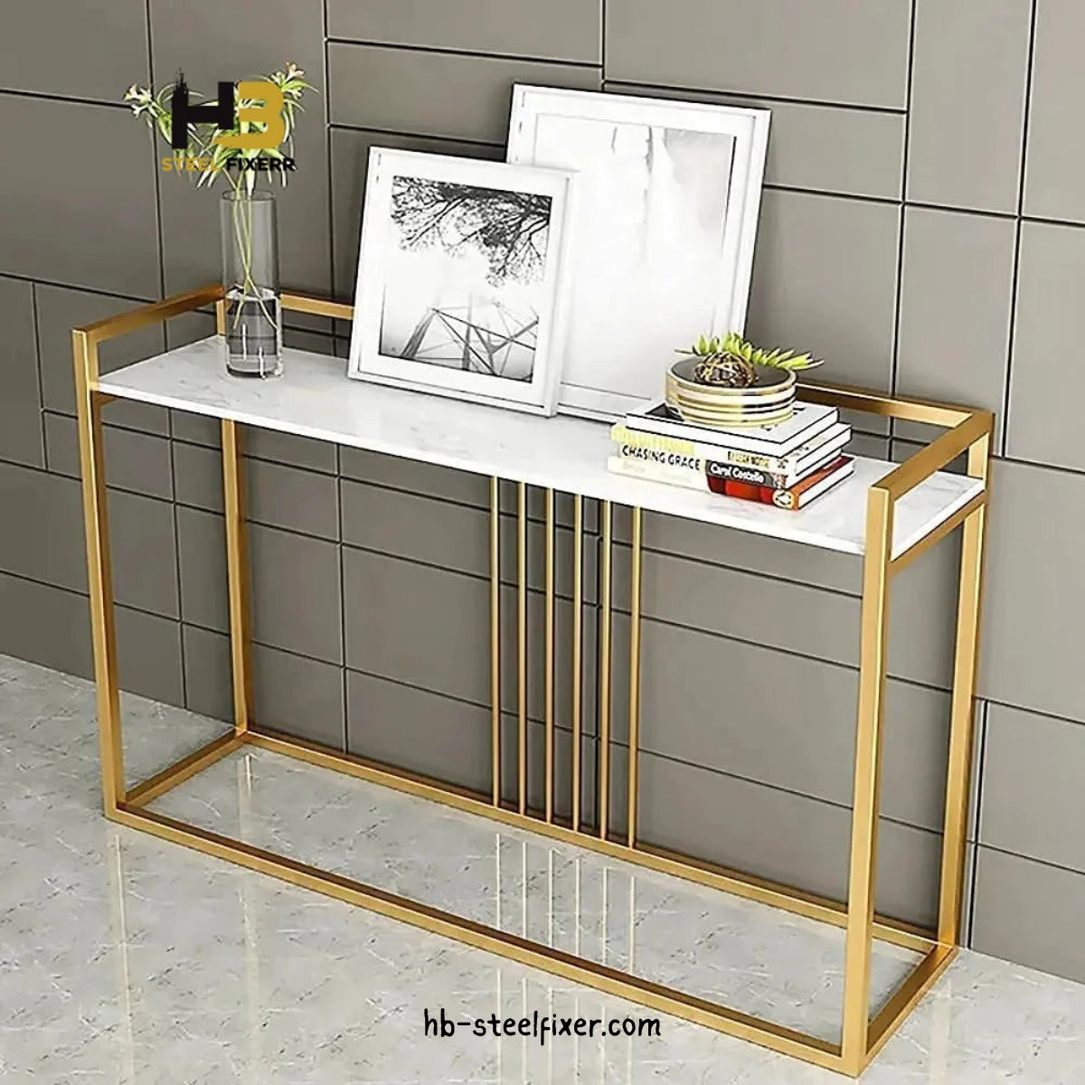 Luxury Console Table – Two-Tone Gold & White with Acrylic Top