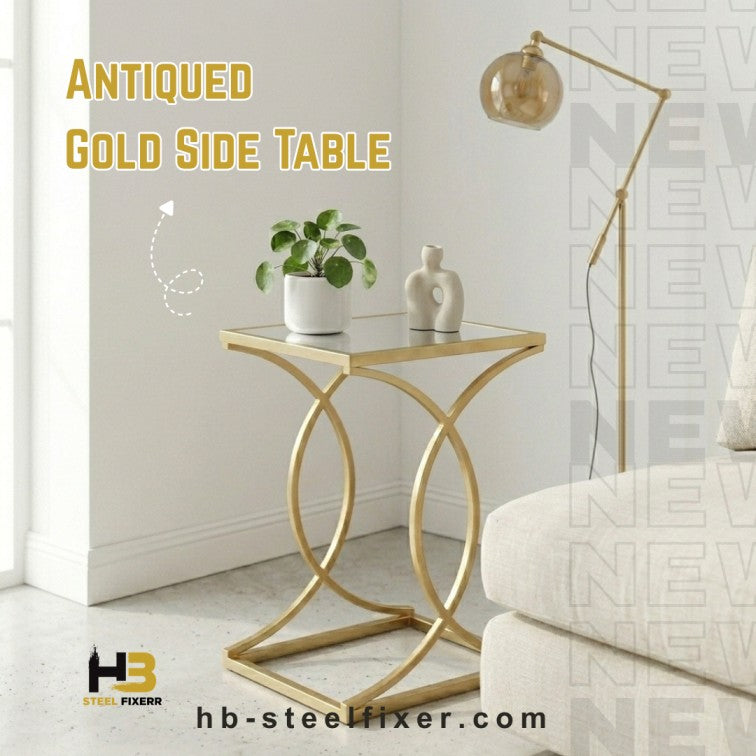 HB Steel Fixer Premium Gold Side Table – Metal Frame (12” x 12” Top, Height 24”) | Modern Corner & Plant Stand