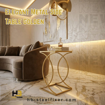 HB Steel Fixer Premium Gold Side Table – Metal Frame (12” x 12” Top, Height 24”) | Modern Corner & Plant Stand