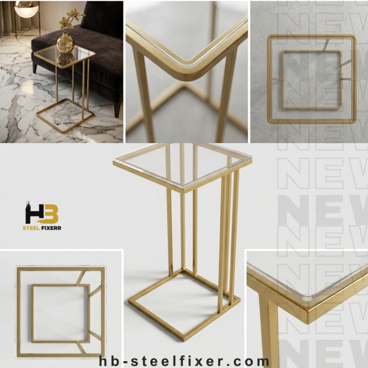 HB Steel Fixer Premium Gold Side Table – Metal Frame with Acrylic Top (12” x 12”, Height 24”)