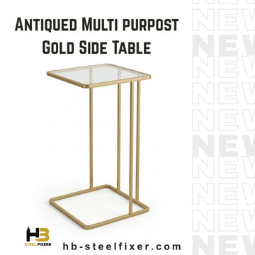 HB Steel Fixer Premium Gold Side Table – Metal Frame with Acrylic Top (12” x 12”, Height 24”)