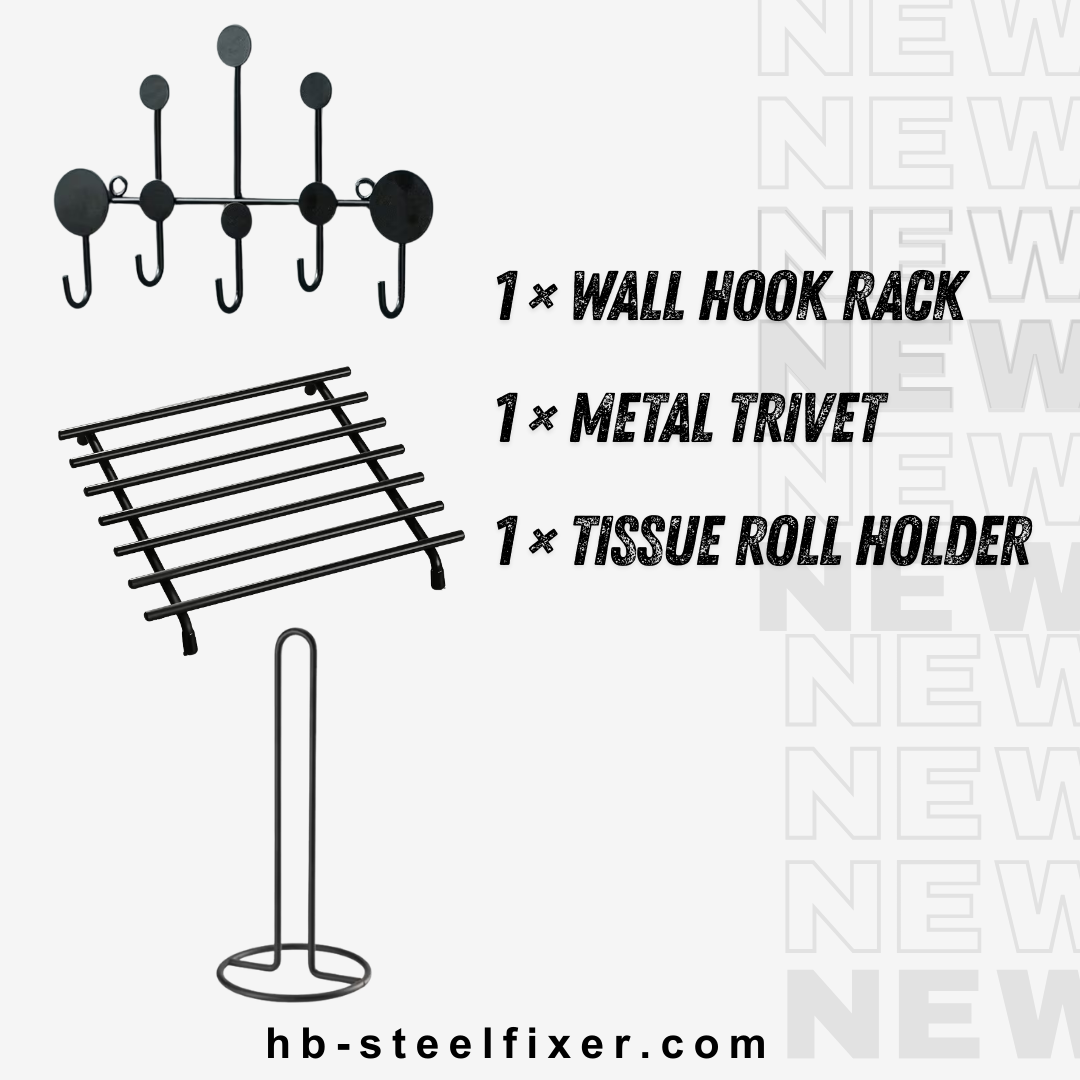 (3 in 1 Deal) Premium Black Iron Kitchen Organizer Combo (Tissue Holder + Trivet + Wall Hook)