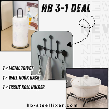 (3 in 1 Deal) Premium Black Iron Kitchen Organizer Combo (Tissue Holder + Trivet + Wall Hook)