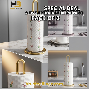 Pack of 2, Kitchen Tissue Roll Holder – Gold & Black Iron Tissue Stand for Home & Restaurant