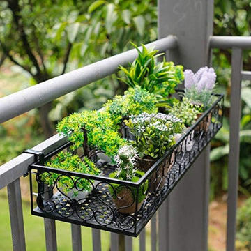 One Piece Balcony Railing Shelf – Iron Hanging Flower Pot Stand (23.5 Inches)