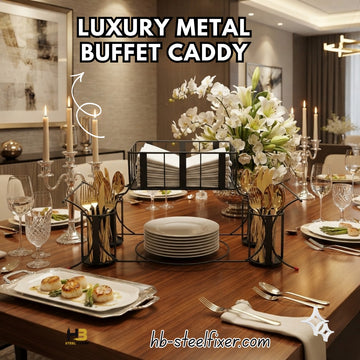 Premium Black Metal Buffet Caddy – Cutlery & Dining Organizer Stand by HB Steel Fixerr