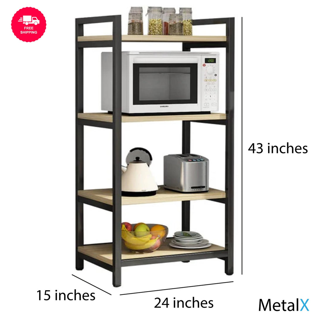 4-Tier Kitchen Microwave Rack – Heavy-Duty Storage with Sleek Black Finish